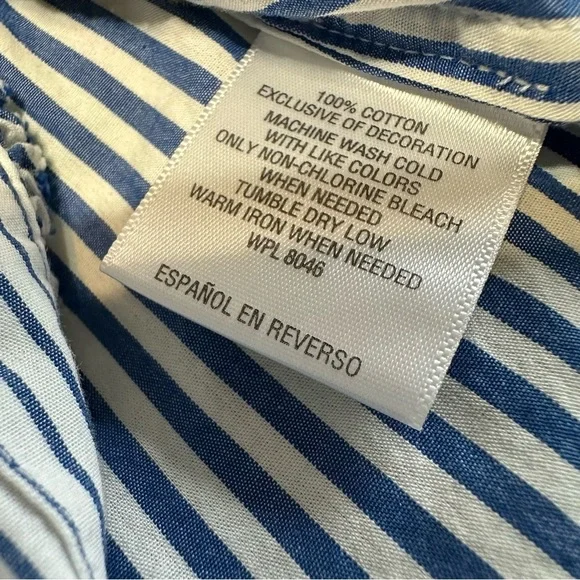 Charter Club Blue Striped Blouse with Floral Embroidery - Picture 5 of 5